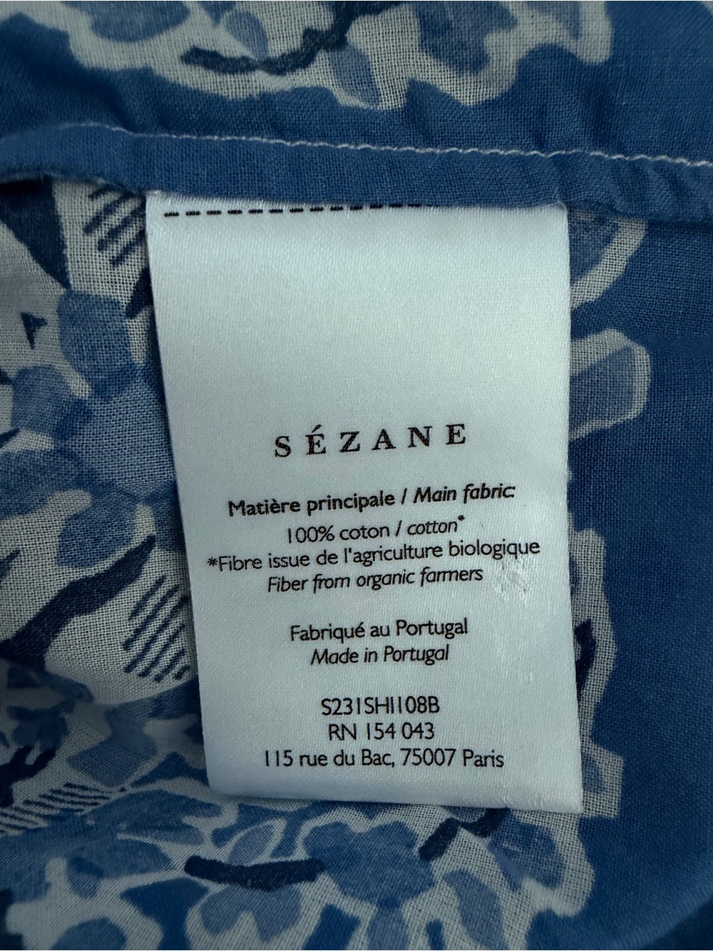 Sezane Floral Pierro Shirt Button Front Printed Cotton Alcazar Blue Size Medium - Picture 9 of 11